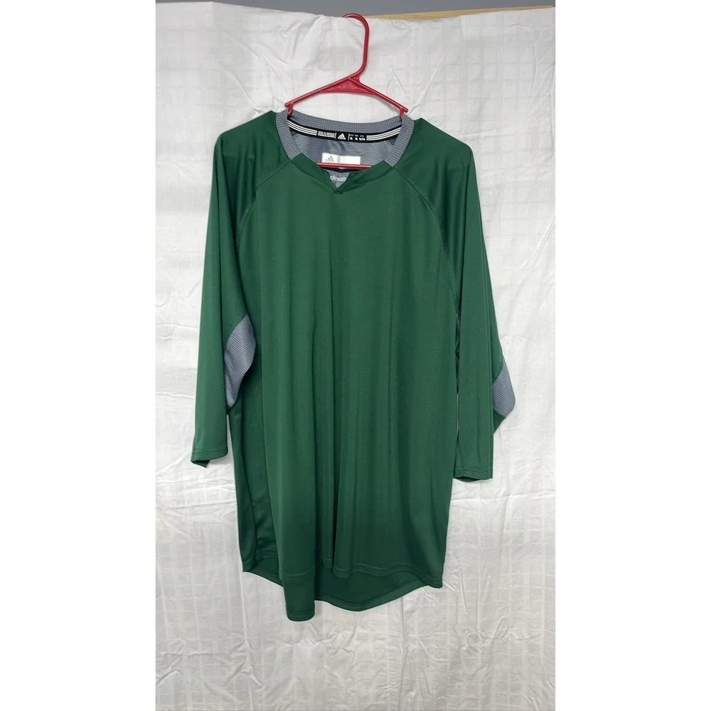 Adidas Climalite Baseball Shirt Mens XL Green Gray Raglan 3/4 Sleeve